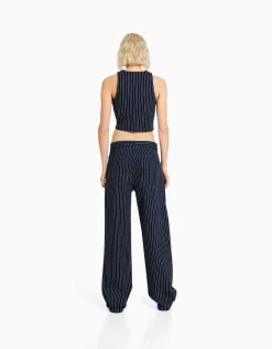 FEMME BERSHKA Vestes*Gilet denim sans manches rayures tennis