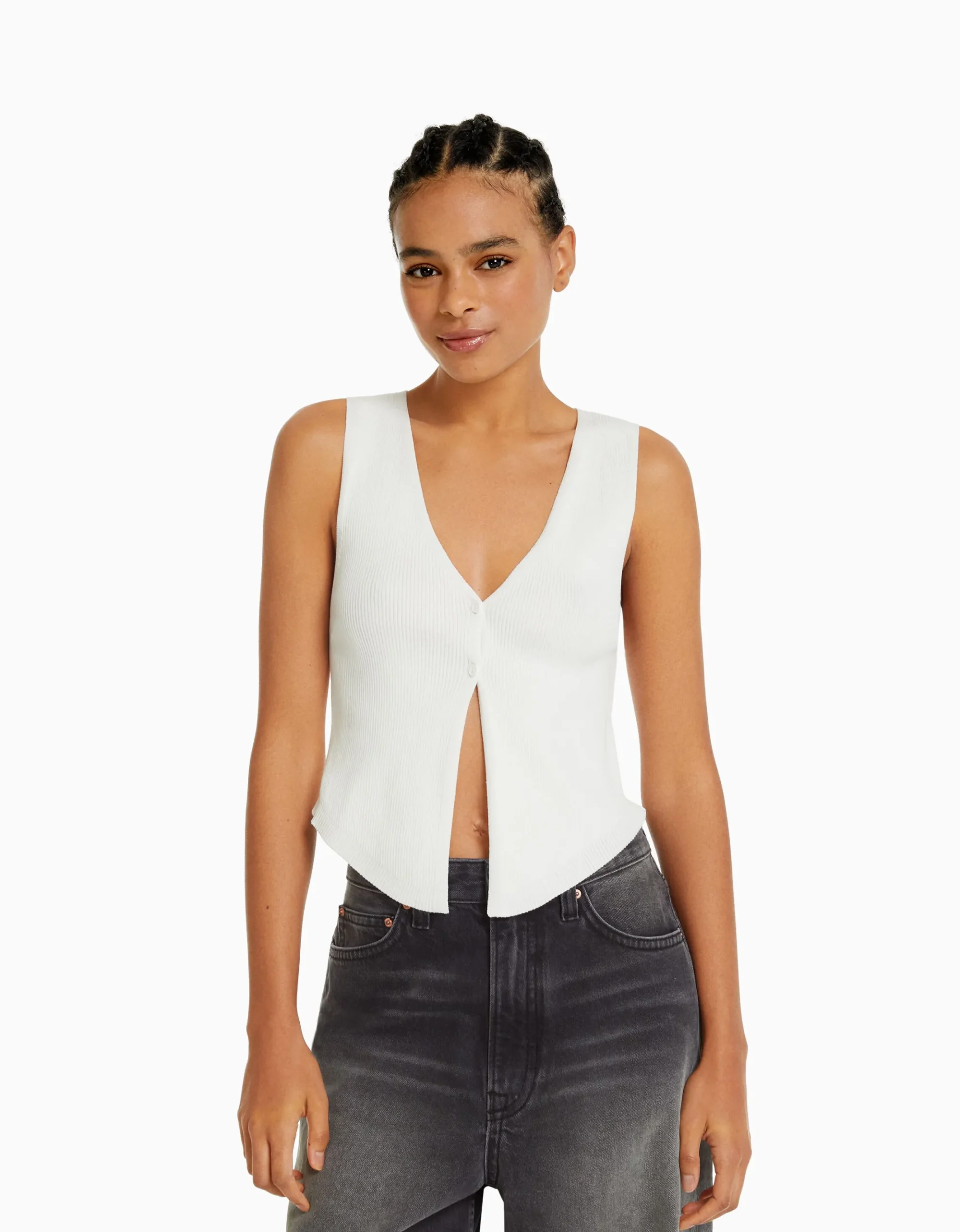 FEMME BERSHKA Vêtements*Gilet en maille avec boutons