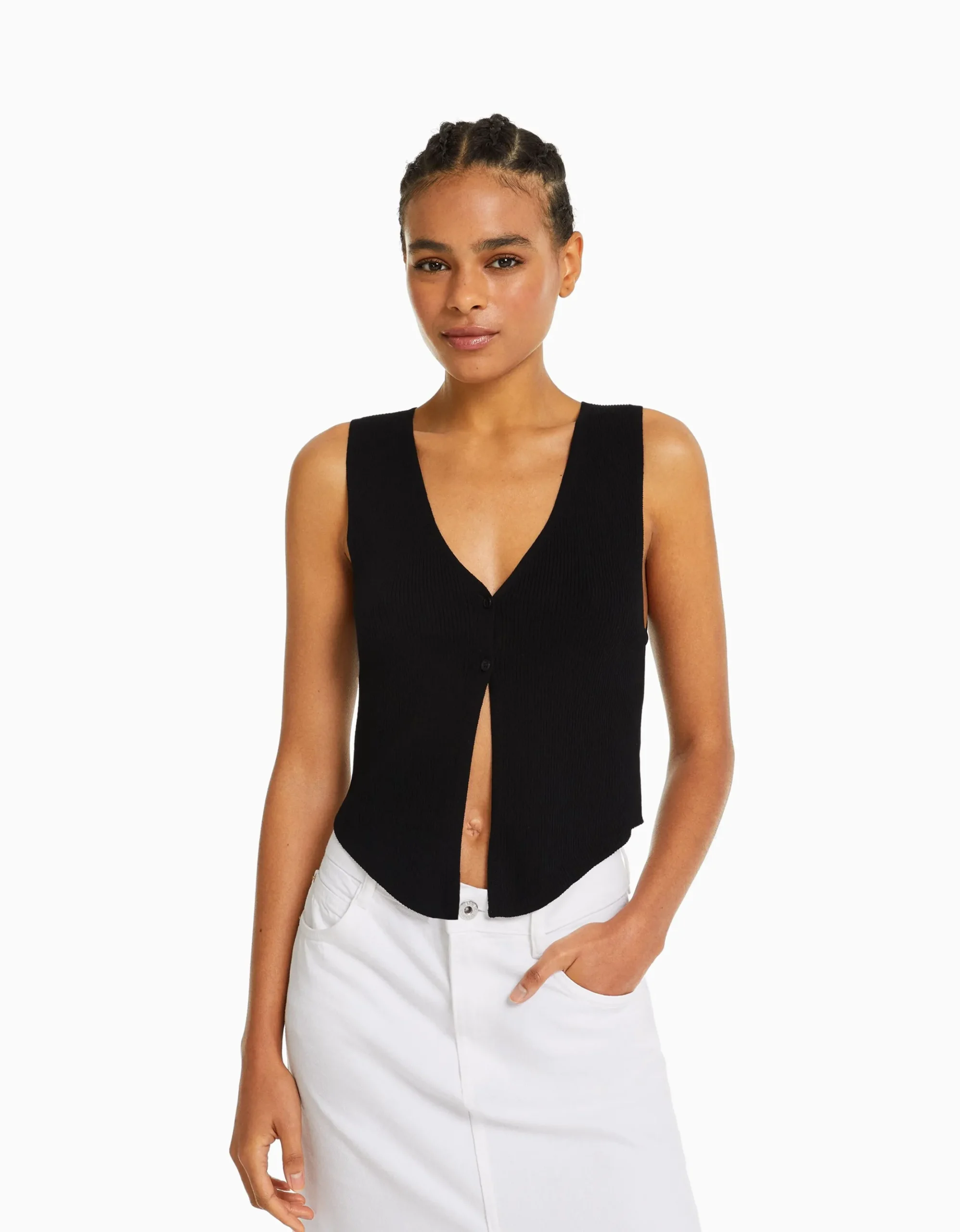 FEMME BERSHKA Vêtements*Gilet en maille avec boutons