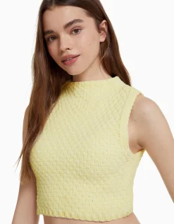 FEMME BERSHKA Tops et corsets*Gilet maille chenille