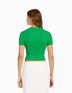 FEMME BERSHKA Maille*Gilet manches courtes col polo