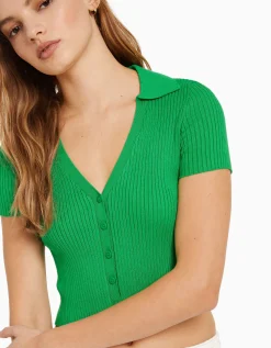 FEMME BERSHKA Maille*Gilet manches courtes col polo