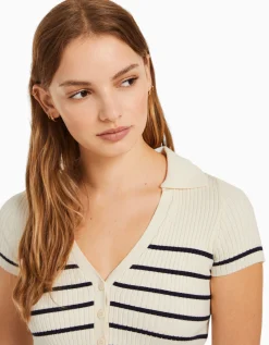 FEMME BERSHKA Maille*Gilet manches courtes col polo