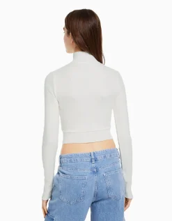 FEMME BERSHKA Maille*Gilet manches longues broderie fermeture Éclair