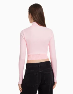 FEMME BERSHKA Maille*Gilet manches longues broderie fermeture Éclair