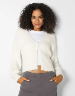 FEMME BERSHKA Maille*Gilet manches longues col V fausse fourrure