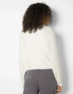 FEMME BERSHKA Maille*Gilet manches longues col V fausse fourrure