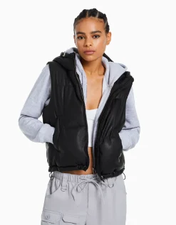 FEMME BERSHKA Vestes*Gilet sans manches capuche similicuir