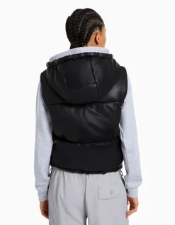 FEMME BERSHKA Vestes*Gilet sans manches capuche similicuir