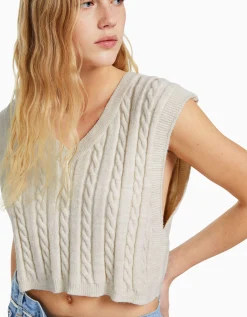 FEMME BERSHKA Maille*Gilet sans manches col en V