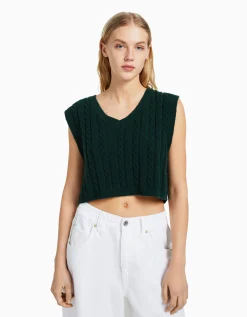 FEMME BERSHKA Maille*Gilet sans manches col en V