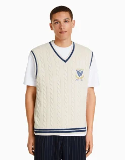 HOMME BERSHKA Vêtements*Gilet sans manches maille brodé