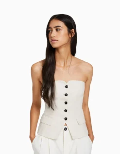 FEMME BERSHKA Vêtements*Gilet tailoring épaules dénudées