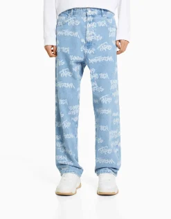 HOMME BERSHKA Vêtements*Jean baggy imprimé