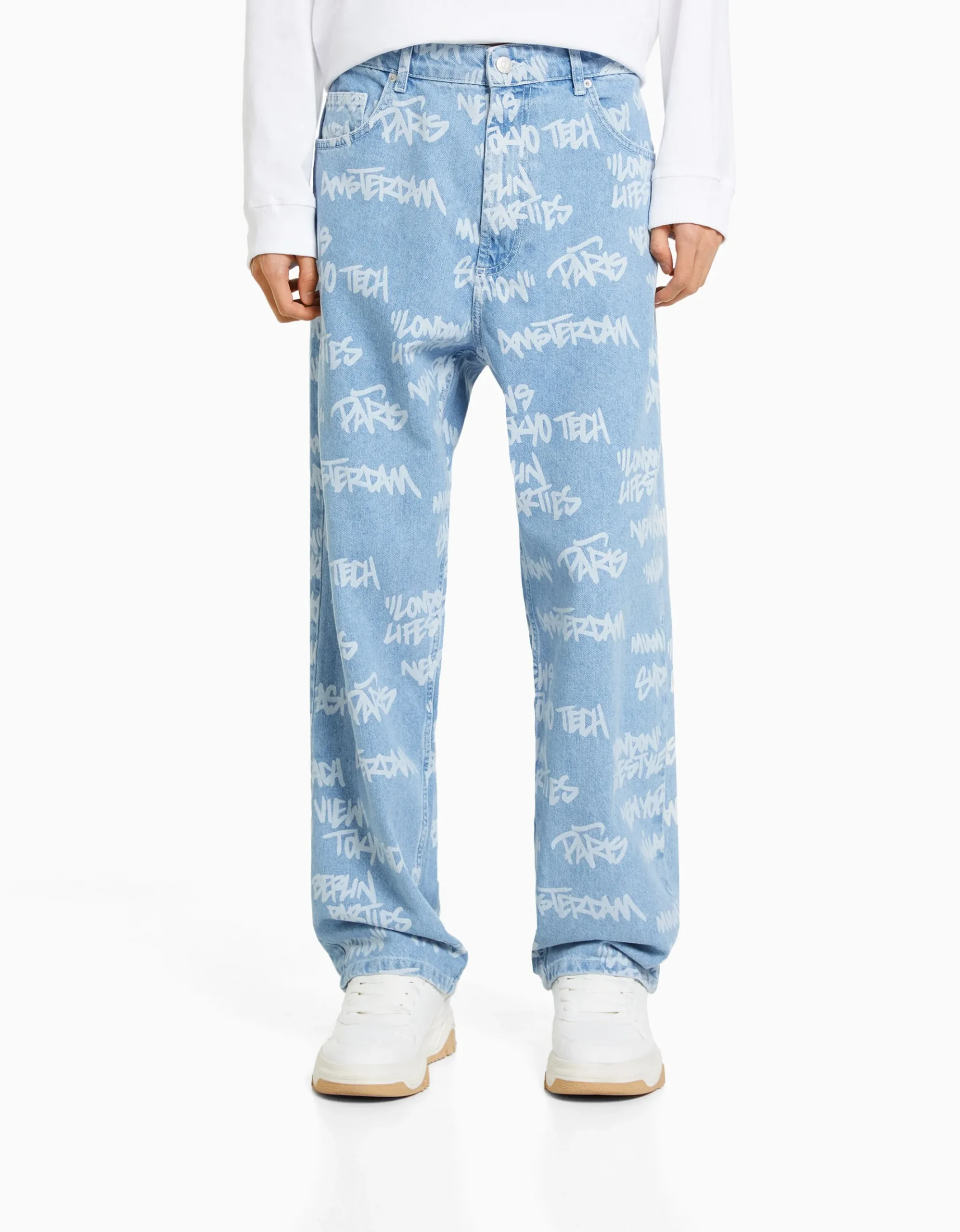 HOMME BERSHKA Vêtements*Jean baggy imprimé