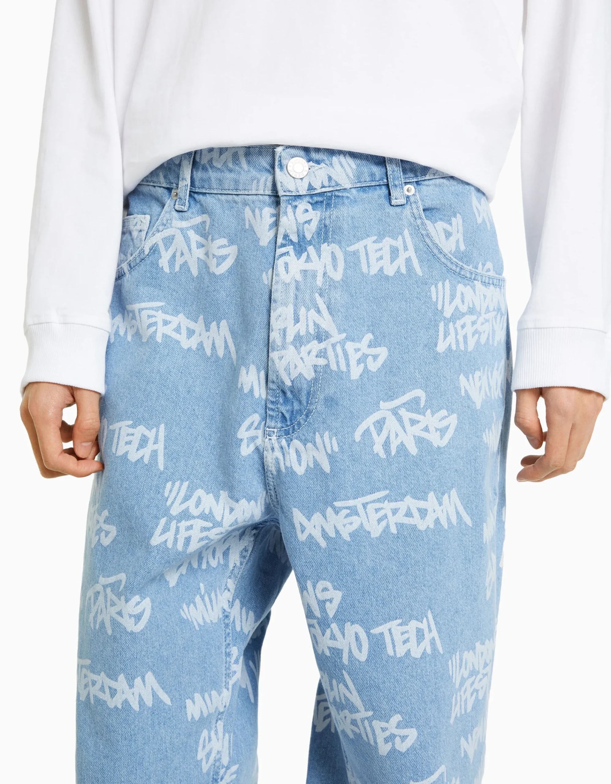 HOMME BERSHKA Vêtements*Jean baggy imprimé