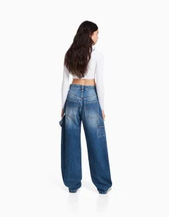 FEMME BERSHKA Vêtements*Jean balloon carpenter wide leg détail