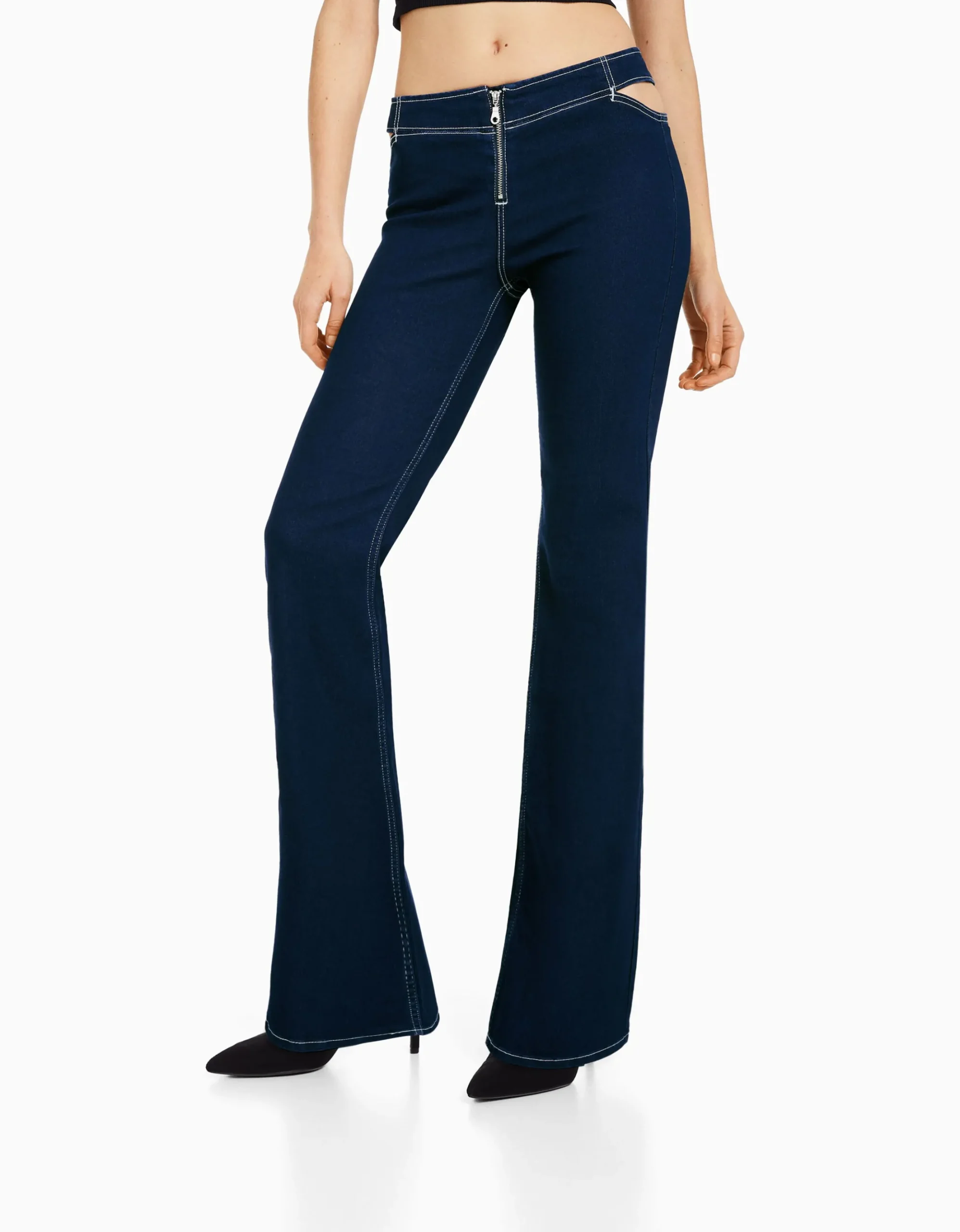 FEMME BERSHKA Vêtements*Jean flare fermeture Éclair cut out