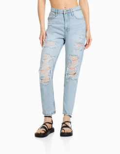 FEMME BERSHKA Jeans*Jean mom déchiré