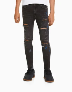 HOMME BERSHKA Jeans*Jean skinny déchirures taches de peinture