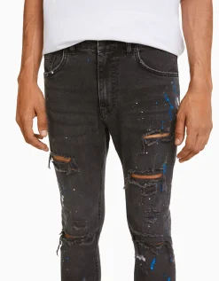 HOMME BERSHKA Jeans*Jean skinny déchirures taches de peinture