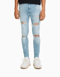 HOMME BERSHKA Jeans*Jean skinny déchirures taches de peinture