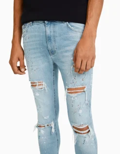 HOMME BERSHKA Jeans*Jean skinny déchirures taches de peinture
