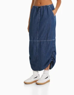 FEMME BERSHKA Vêtements*Jupe denim midi parachute