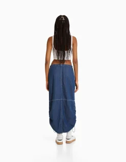 FEMME BERSHKA Vêtements*Jupe denim midi parachute