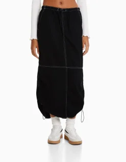 FEMME BERSHKA Vêtements*Jupe denim midi parachute
