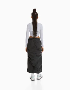 FEMME BERSHKA Vêtements*Jupe longue denim froncée devant
