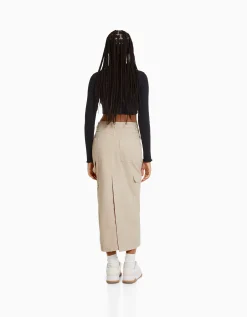 FEMME BERSHKA Vêtements*Jupe midi carpenter coton
