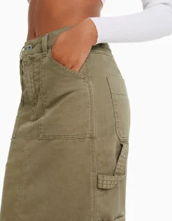 FEMME BERSHKA Vêtements*Jupe midi carpenter coton