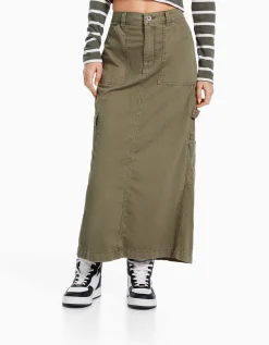 FEMME BERSHKA Cargo et parachute*Jupe midi carpenter coton