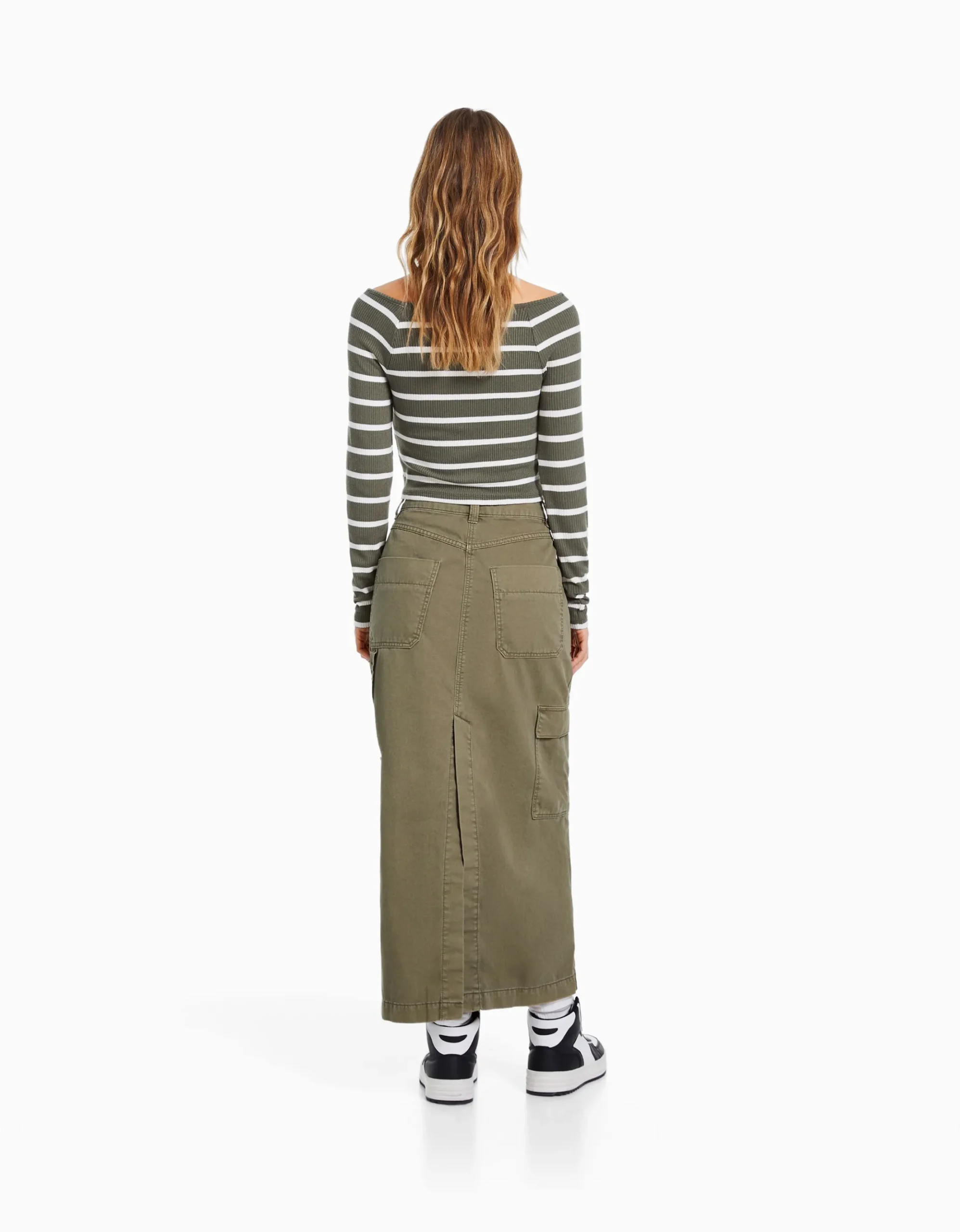 FEMME BERSHKA Cargo et parachute*Jupe midi carpenter coton
