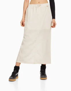 FEMME BERSHKA Vêtements*Jupe midi effet nylon