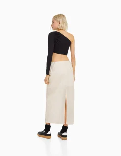FEMME BERSHKA Vêtements*Jupe midi effet nylon