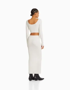 FEMME BERSHKA Vêtements*Jupe midi maille bord-côte