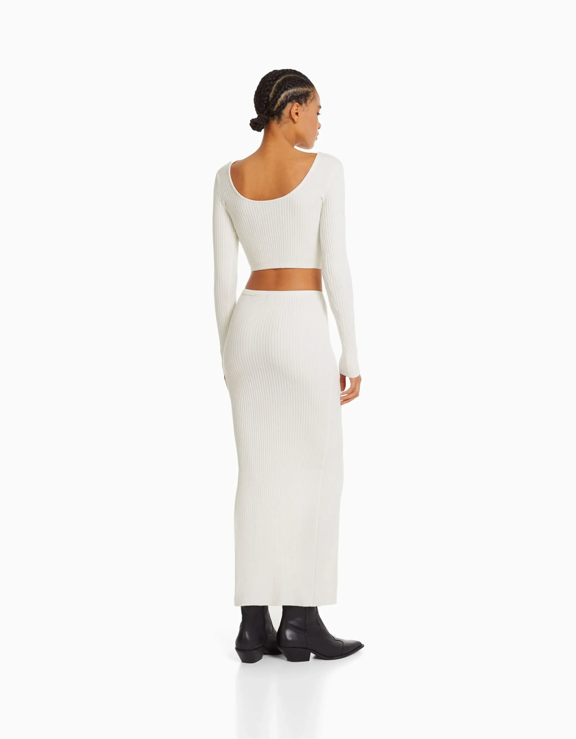 FEMME BERSHKA Vêtements*Jupe midi maille bord-côte