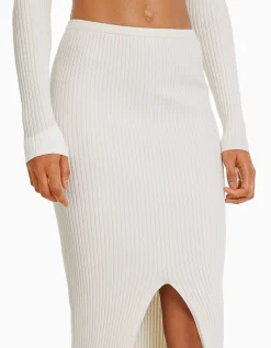 FEMME BERSHKA Vêtements*Jupe midi maille bord-côte