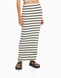FEMME BERSHKA Vêtements*Jupe midi rayures