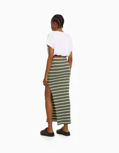 FEMME BERSHKA Vêtements*Jupe midi rayures