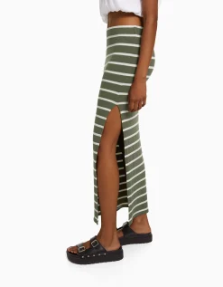 FEMME BERSHKA Vêtements*Jupe midi rayures