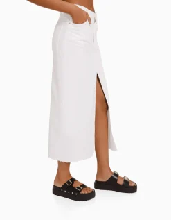 FEMME BERSHKA Vêtements*Jupe midi serge coton fente devant