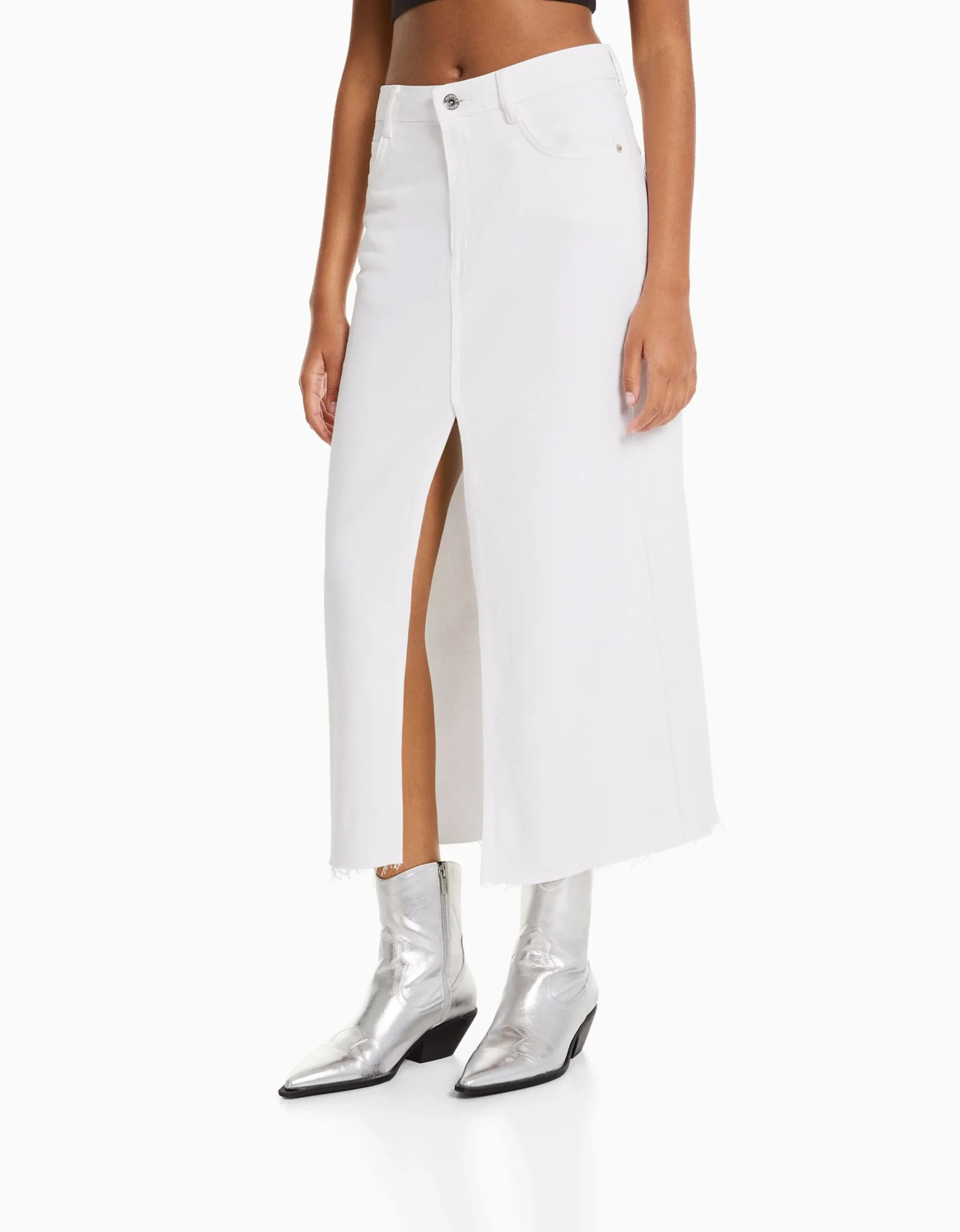 FEMME BERSHKA Vêtements*Jupe midi serge coton fente devant