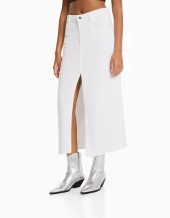 FEMME BERSHKA Vêtements*Jupe midi serge coton fente devant