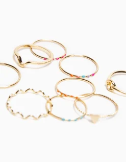 FEMME BERSHKA Tout voir*Lot 9 bagues fines pierres fantaisie croix émaillée