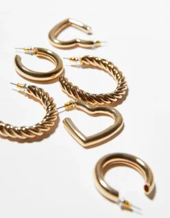 FEMME BERSHKA Tout voir*Lot 3 boucles d’eilles anneaux épais cœur