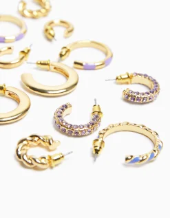 FEMME BERSHKA Accessoires*Lot 6 boucles d’eilles anneaux émail strass