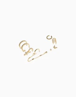FEMME BERSHKA Tout voir*Lot 8 boucles d’eilles anneaux ear cuff pierres fantaisie croix